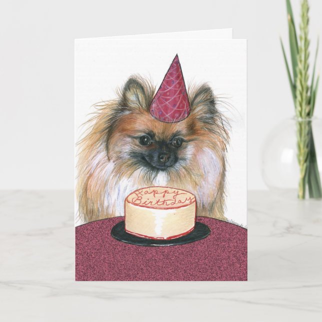 Tarjeta del feliz cumpleaños de Pomeranian (Anverso)