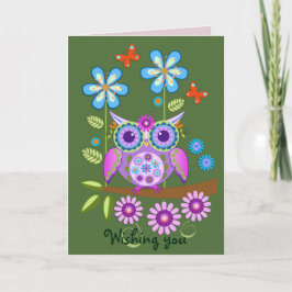 Tarjeta del feliz cumpleaños del búho del flower