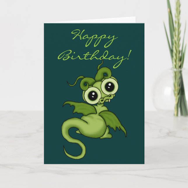 Tarjeta del feliz cumpleaños del dragón del bebé (Anverso)