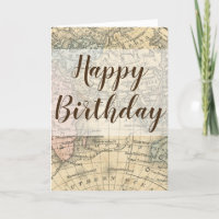 Tarjeta del feliz cumpleaños del mapa del mundo