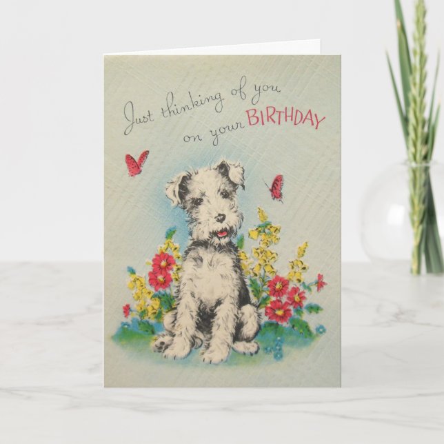 Tarjeta del feliz cumpleaños del perro del vintage (Anverso)