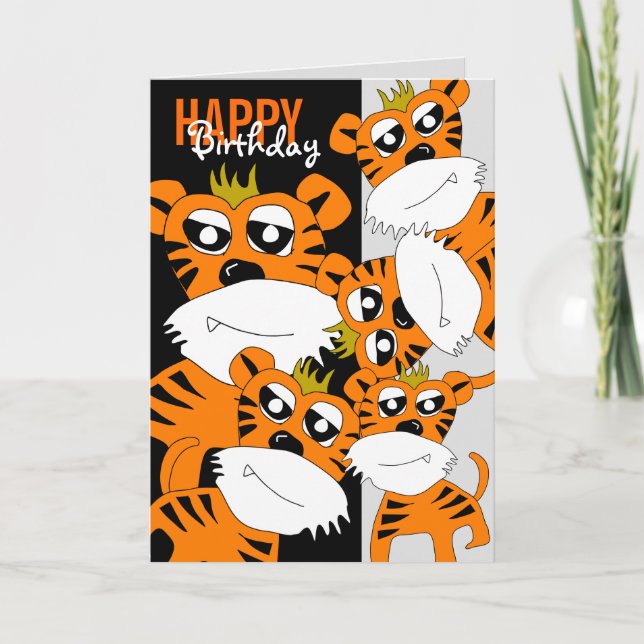 Tarjeta del feliz cumpleaños del tigre (Anverso)