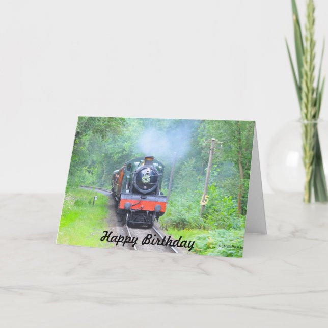 Tarjeta del feliz cumpleaños del tren del vapor (Anverso)