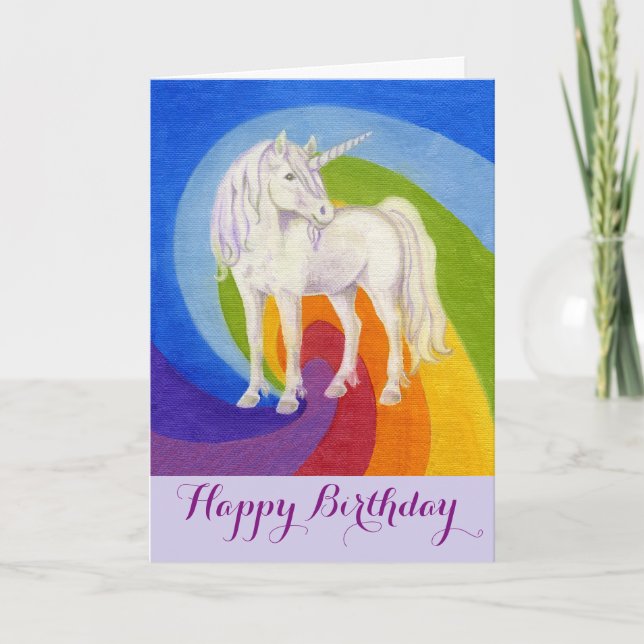 Tarjeta del feliz cumpleaños del unicornio (Anverso)
