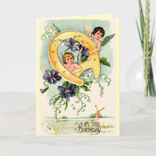 Tarjeta del feliz cumpleaños del vintage (Anverso)