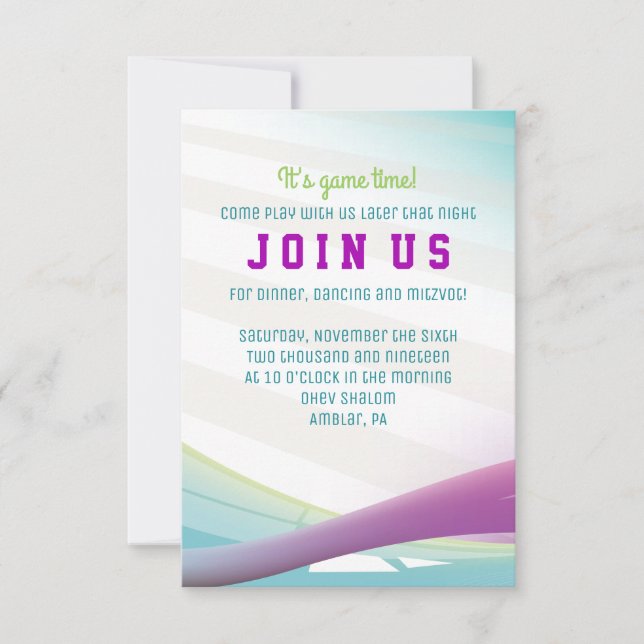 Tarjeta del fiesta de la invitación de Mitzvah de (Anverso)