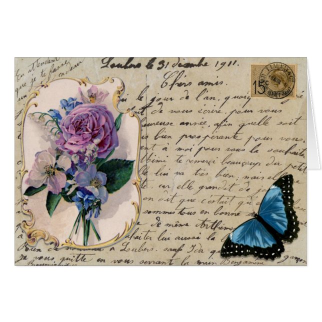 Tarjeta del francés del vintage (Anverso (Horizontal))