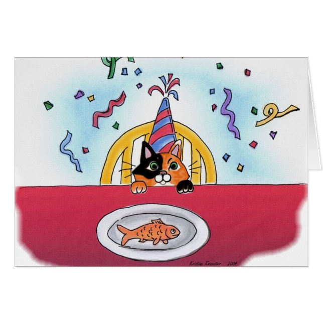 Tarjeta del gato de la celebración (calicó) (Anverso (Horizontal))