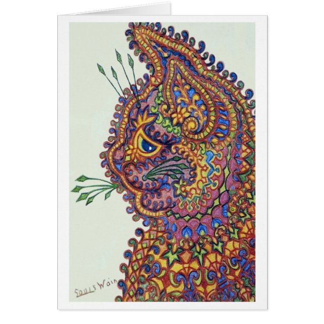 Tarjeta del gato del papel pintado de la fantasía (Frente)