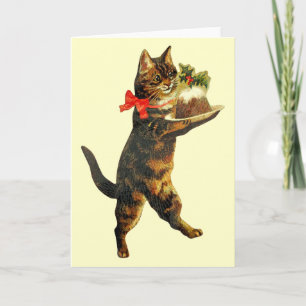 Tarjeta del gato del pudín del navidad del vintage