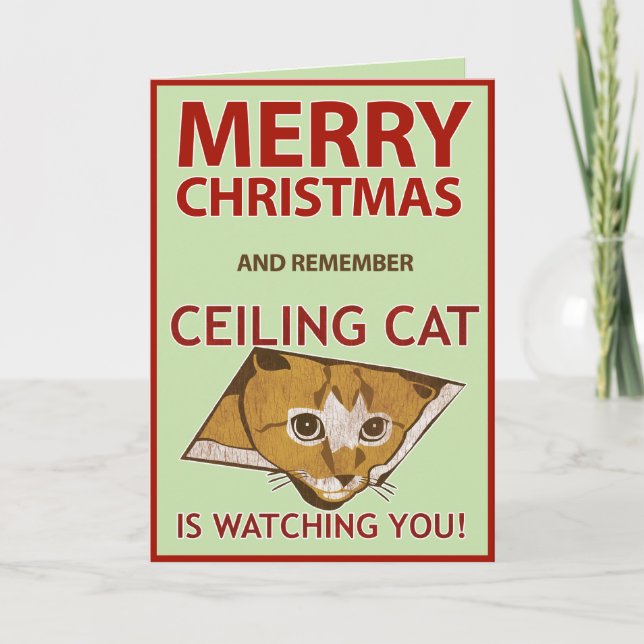 Tarjeta del gato del techo del navidad (Anverso)