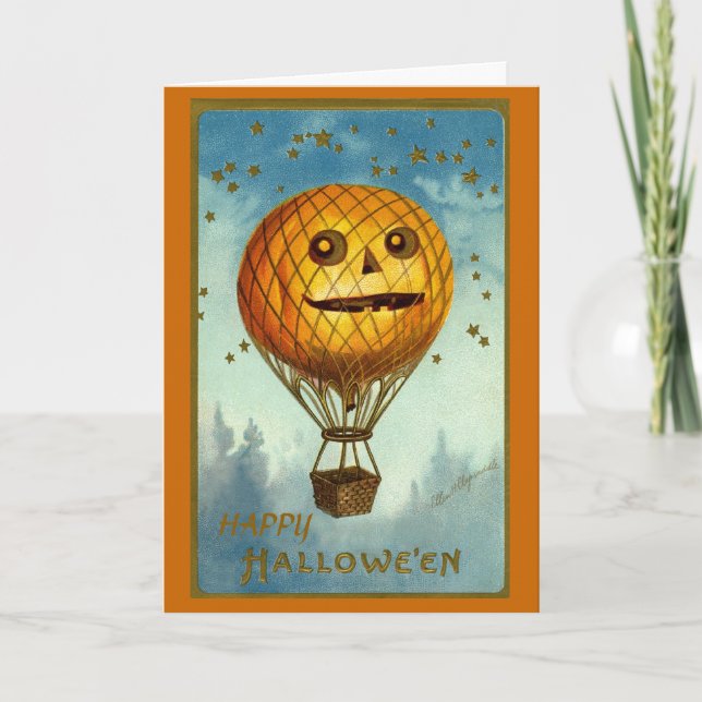 Tarjeta del globo del aire caliente de Halloween (Anverso)