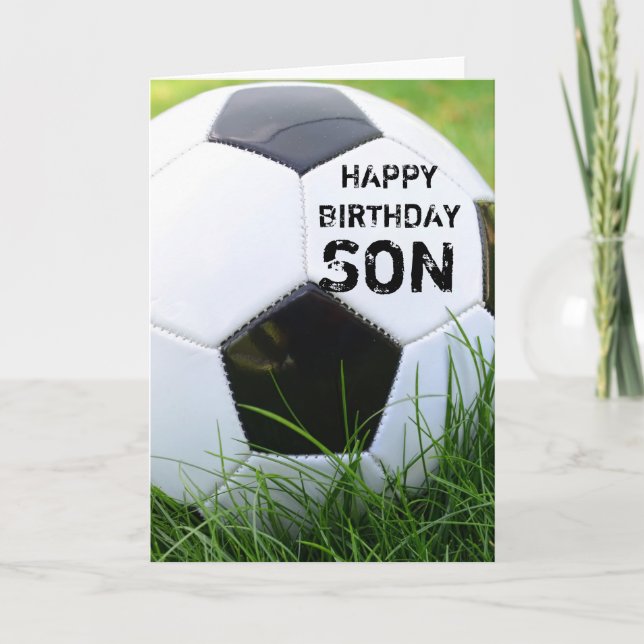 Tarjeta del hijo del feliz cumpleaños del fútbol (Anverso)