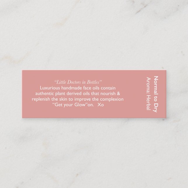 tarjeta del ingrediente del aceite de la maravilla (Anverso)