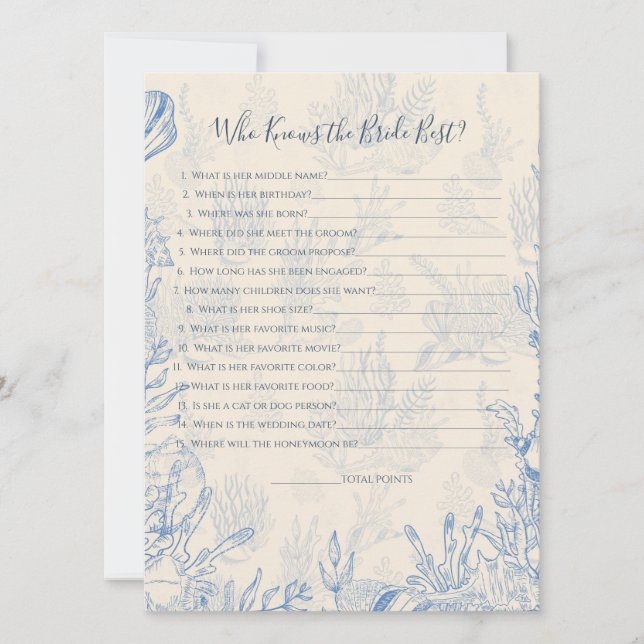 Tarjeta del juego de la novia desconocida (Anverso)