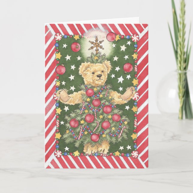 Tarjeta del juglar del oso de peluche del árbol de (Anverso)