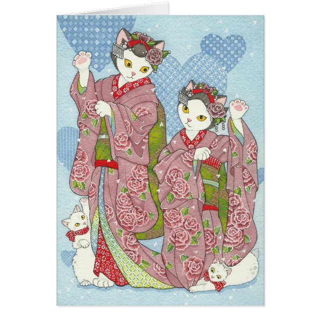 Tarjeta del kimono de los gatos del baile de (Frente)