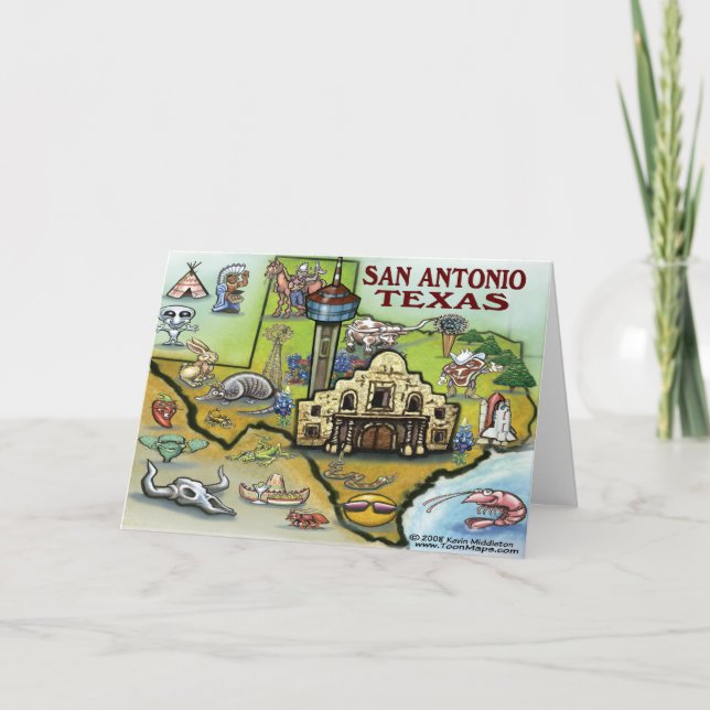 Tarjeta del mapa de San Antonio TEJAS (Anverso)