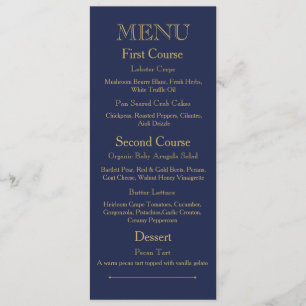 Tarjeta del menú de la cena de boda con tono azul