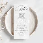 Tarjeta del menú de la elegante caligrafía<br><div class="desc">Elegante Tarjeta de menú de Boda en Caligrafía,  Blanco y Negro. Con las minutas personalizadas,  æcon tus detalles del menú de tu boda,  manteniendo un diseño coherente con tus invitaciones. Una opción perfecta</div>