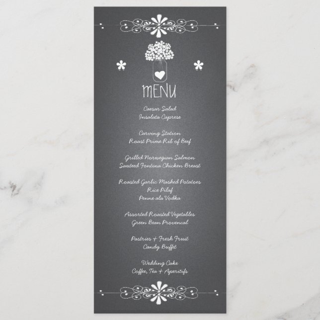 Tarjeta del menú de la recepción nupcial del tarro (Anverso)