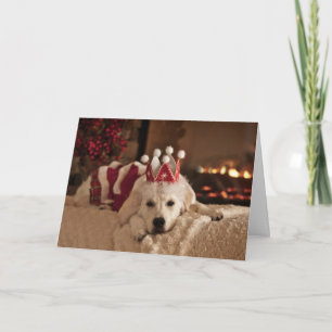 Tarjeta del navidad del golden retriever y del Año