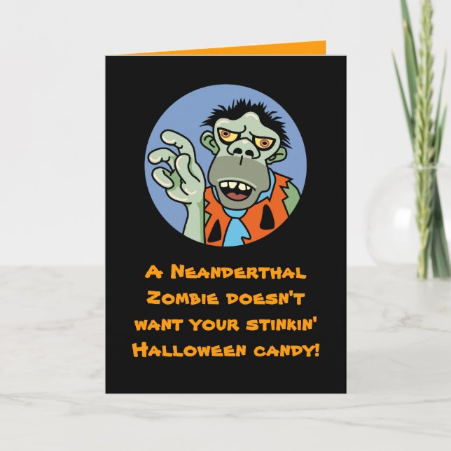 Tarjeta del Neanderthal de Halloween del zombi (Anverso)