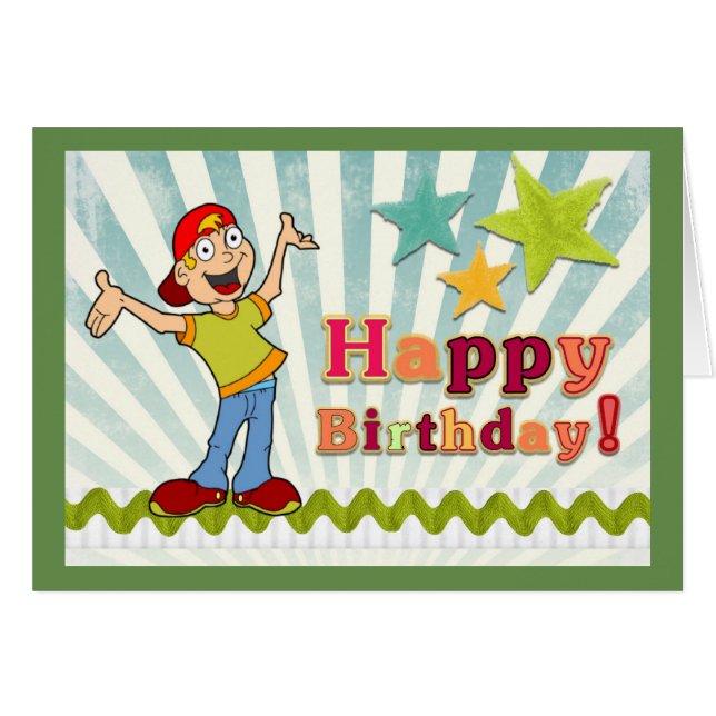 Tarjeta del nieto del feliz cumpleaños (Anverso (Horizontal))