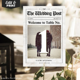 Tarjeta del número de la mesa del periódico de bod