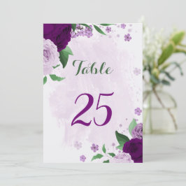 Tarjeta del número de la tabla de flores moradas r