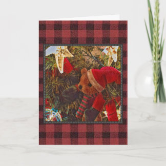 Tarjeta del oso del navidad de la tela escocesa