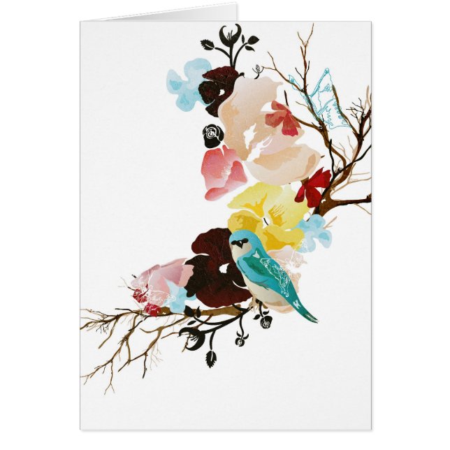 Tarjeta del pájaro y de las flores (Frente)
