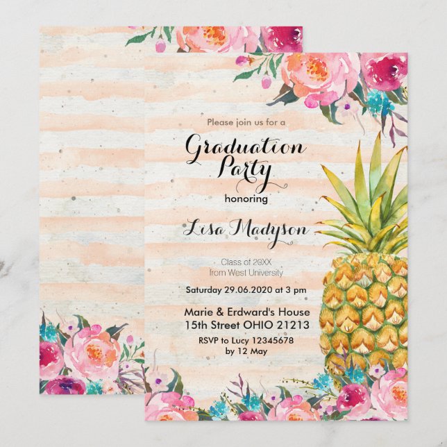 Tarjeta del Partido de Graduación de Piña Tropical (Anverso / Reverso)