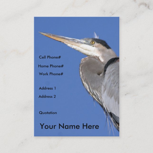 Tarjeta del perfil de la garza de gran azul (Anverso)