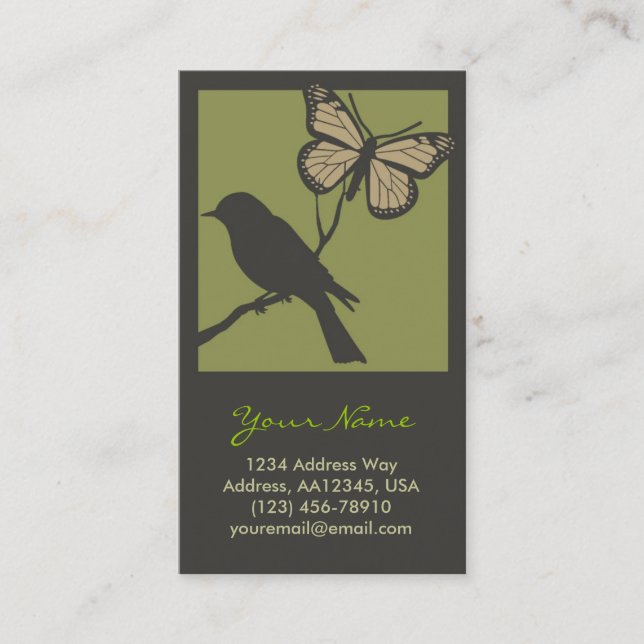 Tarjeta del perfil de la mariposa del pájaro (Anverso)