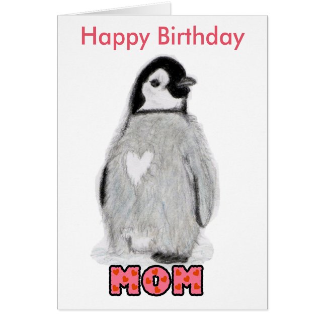 Tarjeta del pingüino de la mamá del feliz (Frente)