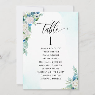 Tarjeta del plan de asientos florales con nombres 