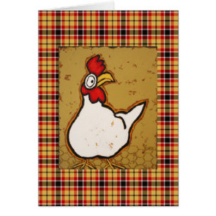 Tarjeta del pollo con la tela escocesa