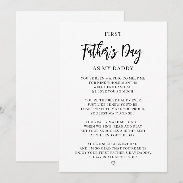 Tarjeta del primer día del padre del bebé (Anverso / Reverso)