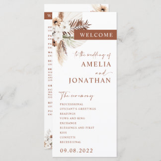 Tarjeta del programa Boho Pampas Terracotta Weddin