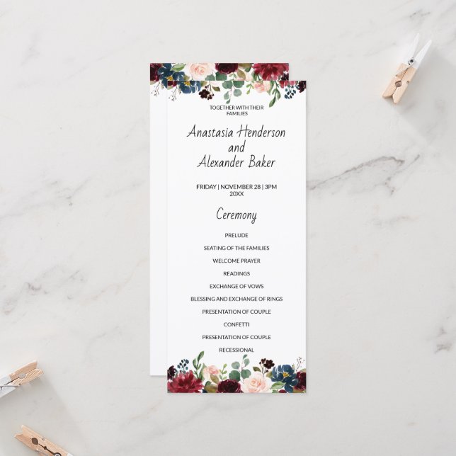 Tarjeta del programa de bodas. (Anverso/Reverso In Situ)