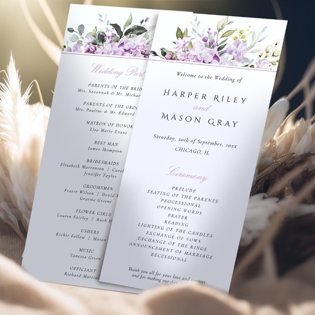 Tarjeta del programa de bodas Serene Lilac (Subido por el creador)