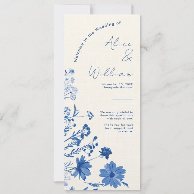 Tarjeta del programa de la boda azul rusa (Anverso)
