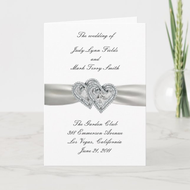 Tarjeta del programa de la boda blanca Hearts (Anverso)