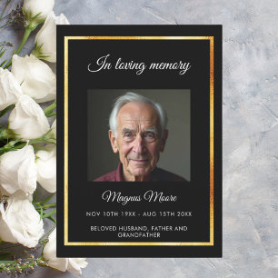 Tarjeta del programa funerario de fotos en oro neg