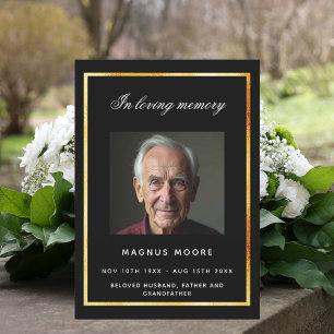 Tarjeta del programa funerario de fotos en oro neg