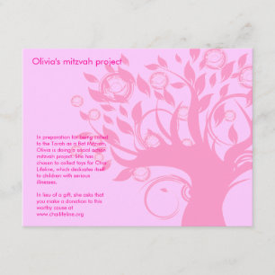 Tarjeta del Proyecto de Bat Mitzvah Rosa Árbol de 
