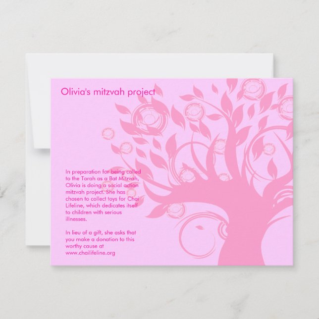 Tarjeta del Proyecto de Bat Mitzvah Rosa Árbol de  (Anverso)