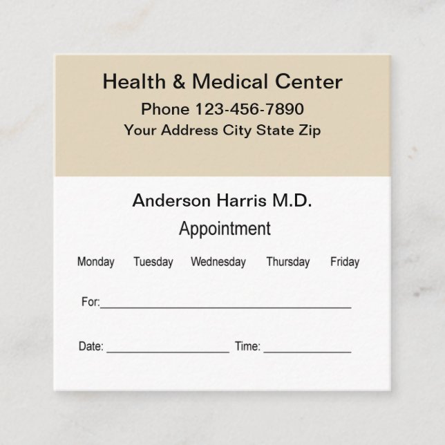 Tarjeta del recordatorio de la cita para un médico (Anverso)