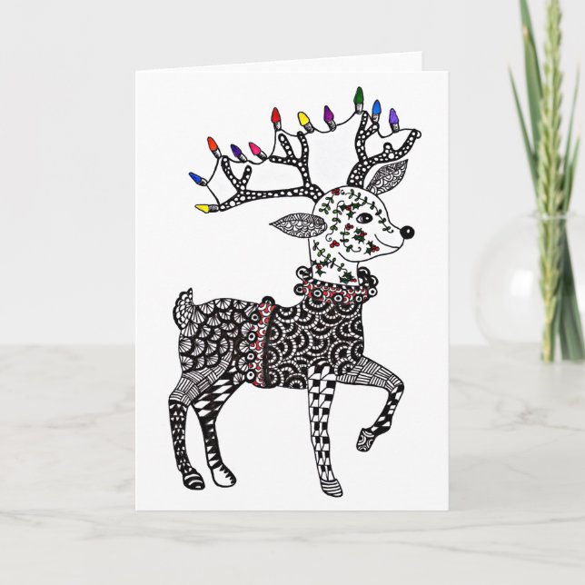 Tarjeta del reno de las luces de navidad (Anverso)